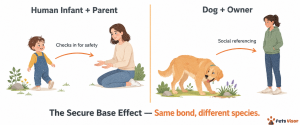 diagram showing secure base effect in dogs versus human infant parent attachment
