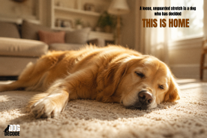 relaxed golden retriever stretching in sunlight sign of contentment and trust