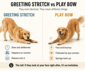 greeting stretch vs play bow comparison chart dog body language difference