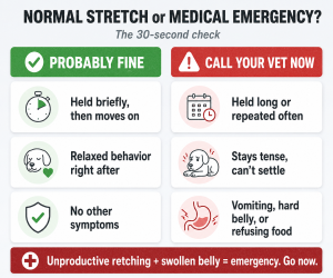 dog prayer position normal stretch vs emergency checklist bloat pancreatitis warning signs