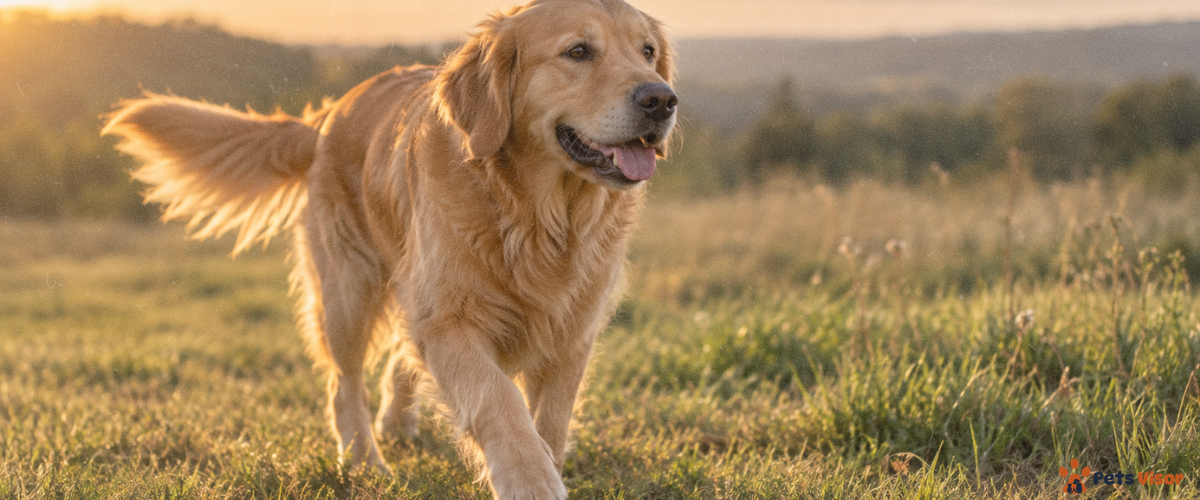 dog tail wag meaning — golden retriever with tail mid-wag showing different tail positions and what they signal