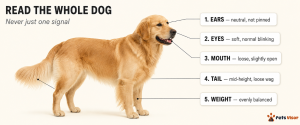 dog body language signals labeled diagram ears eyes mouth tail posture